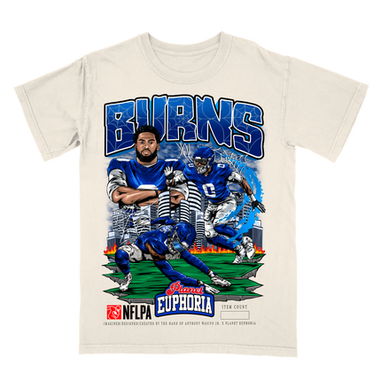 Brian Burns New York Giants NFL Player graphic tee by Planet Euphoria in off-white, front view.