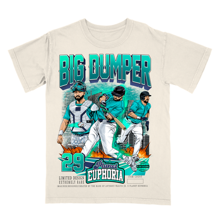 Cal Raleigh Big Dumper MLBPA graphic t-shirt by Planet Euphoria in off-white, front view.