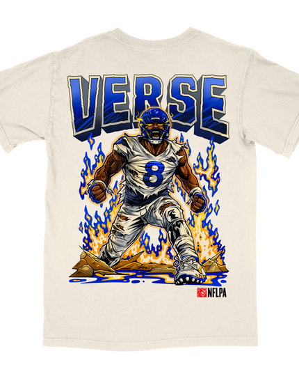 Jared Verse LA Rams graphic tee by Planet Euphoria in off-white, back view.