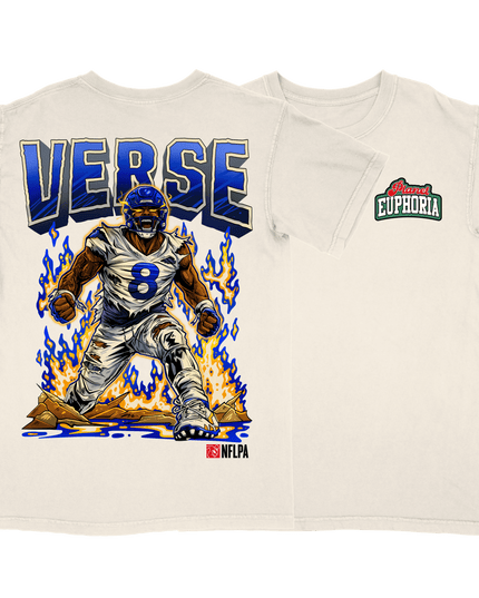 Jared Verse LA Rams graphic tee by Planet Euphoria in off-white, front and back view.