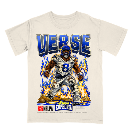 Jared Verse LA Rams graphic tee by Planet Euphoria in off-white, front view.