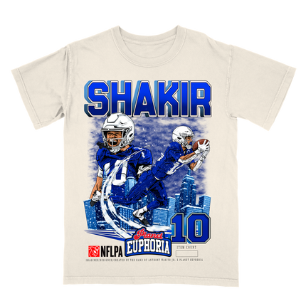 Khalil Shakir NFL Player graphic tee by Planet Euphoria in off-white, front view.