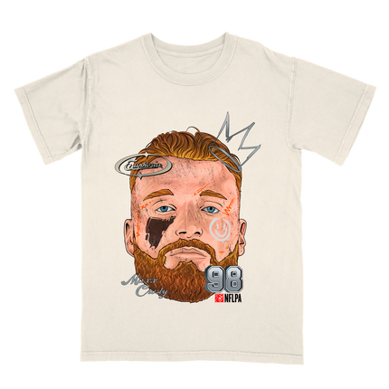 Maxx Crosby Fat Head graphic tee by Planet Euphoria in off-white, front view.