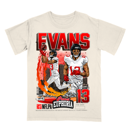 Mike Evans Tampa Bay NFL Player graphic tee V2 by Planet Euphoria in off-white, front view.