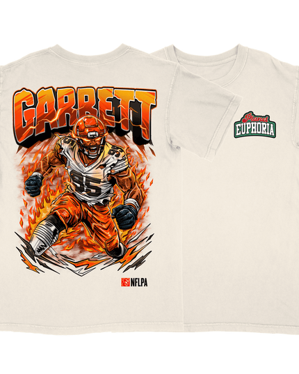 Myles Garrett Cleveland Browns graphic tee V2 by Planet Euphoria in white, front  and back view.