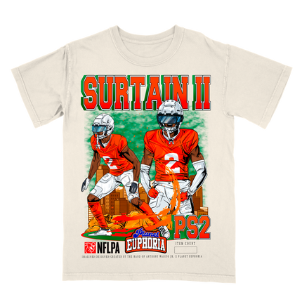 Patrick Surtain II Denver NFL Player graphic tee V2 by Planet Euphoria in off-white, front view.