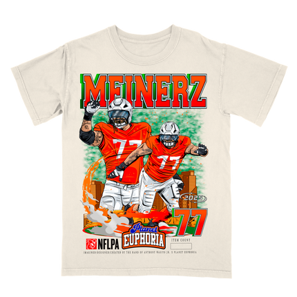 Quinn Meinerz Denver NFL Player graphic tee by Planet Euphoria in off-white, front view.