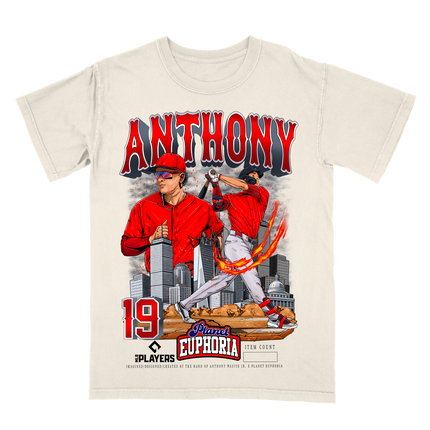 Roman Anthony Boston Skyline MLB graphic tee by Planet Euphoria in off-white, front view.