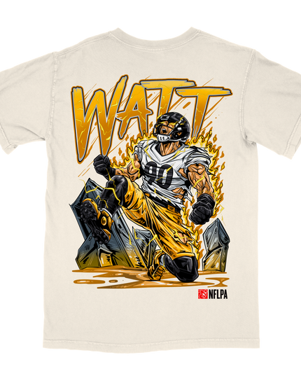 TJ Watt Steelers graphic tee V3 by Planet Euphoria in white, back view.