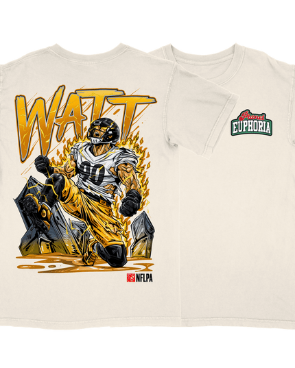 TJ Watt Steelers graphic tee V3 by Planet Euphoria in white, front and back view.