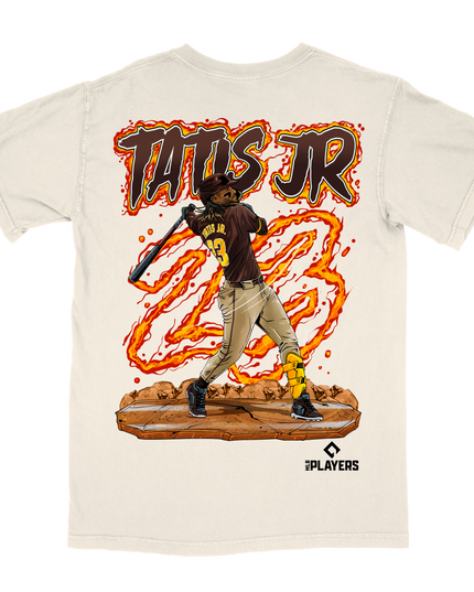 Fernando Tatís Jr. San Diego graphic tee by Planet Euphoria in off-white, back view.