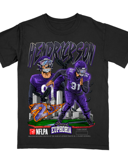 Trey Hendrickson NFL player graphic tee by Planet Euphoria in black, front view.