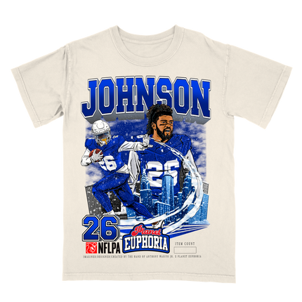 Ty Johnson NFL Player graphic tee by Planet Euphoria in off-white, front view.