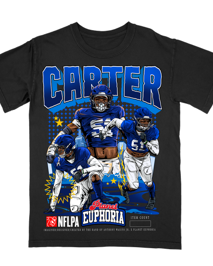 Abdul Carter New York NFLPA graphic t-shirt by Planet Euphoria in black, front view.