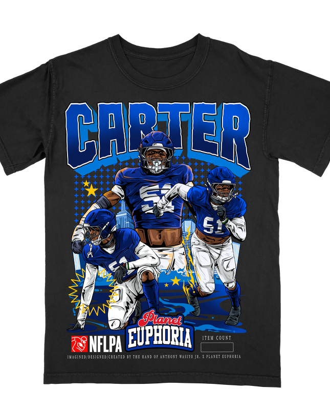 Abdul Carter New York NFLPA graphic t-shirt by Planet Euphoria in black, front view.