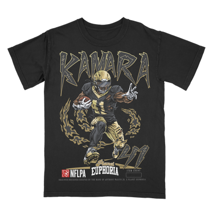 Alvin Kamara New Orleans NFLPA limited edition graphic t-shirt by Planet Euphoria in black, front view.