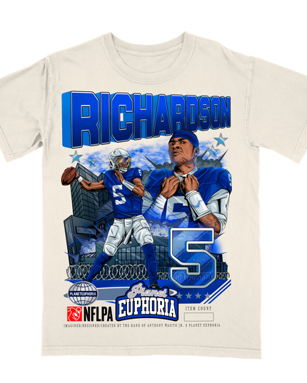 Anthony Richardson Colts NFL player graphic t-shirt (V2) by Planet Euphoria in off-white, front view.