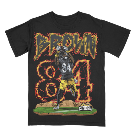 Planet Euphoria Antonio Brown football graphic tee in black, front view.