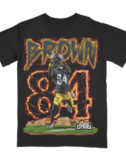 Planet Euphoria Antonio Brown football graphic tee in black, front view.
