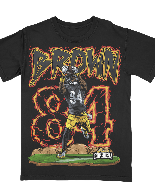 Planet Euphoria Antonio Brown football graphic tee in black, front view.