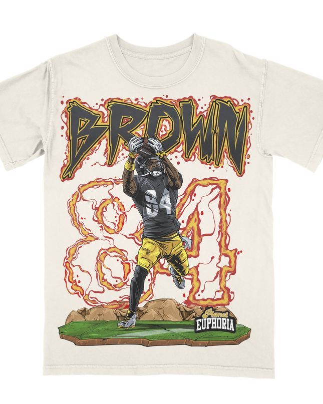 Planet Euphoria Antonio Brown football graphic tee in off-white.