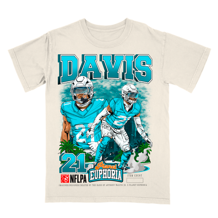 Ashtyn Davis Miami football player graphic tee by Planet Euphoria in off-white, front view.
