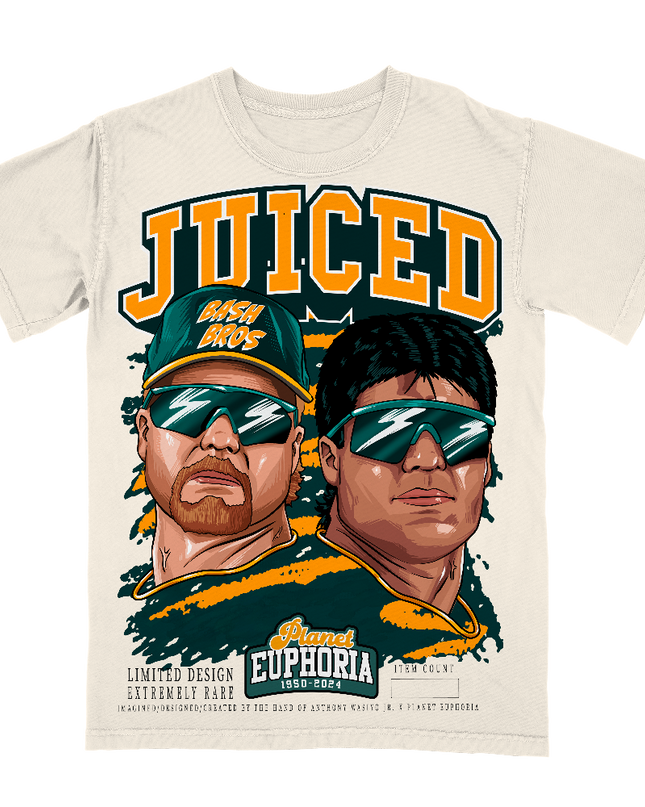Bash Brothers graphic t-shirt by Planet Euphoria in off-white, front view.