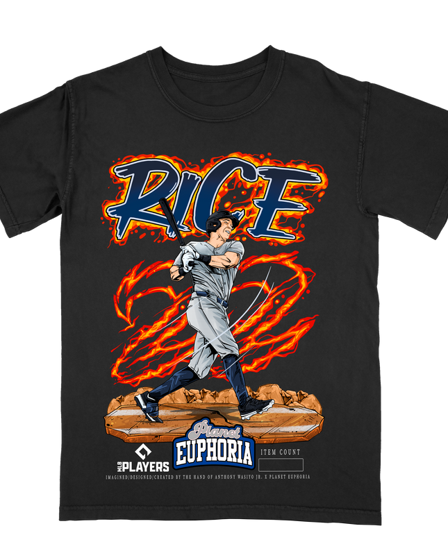 Ben Rice New York Yankees baseball #22 graphic t-shirt by Planet Euphoria in black, front view.