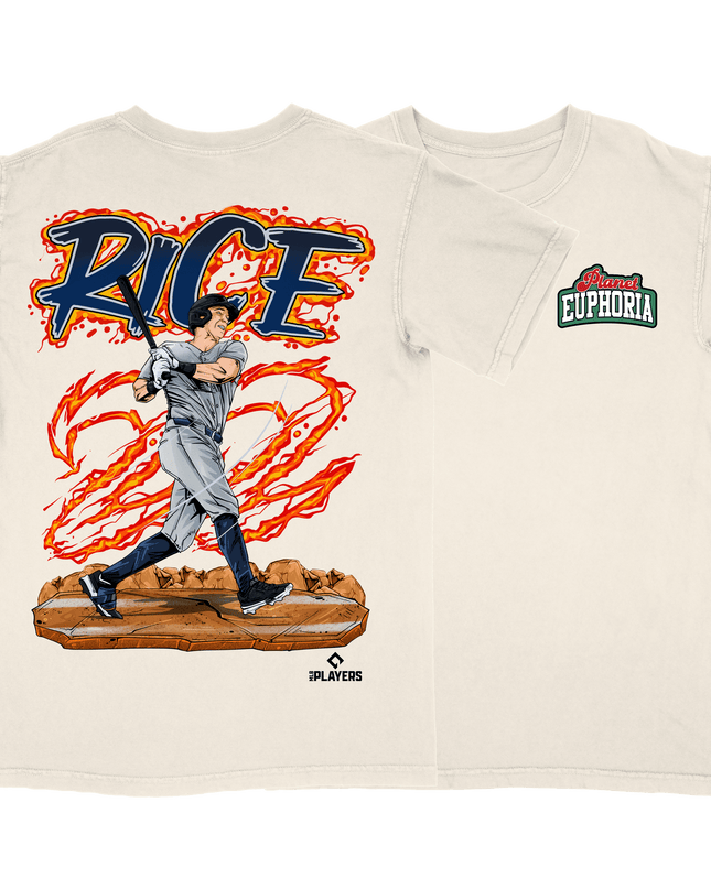 Ben Rice New York Yankees #22 graphic t-shirt by Planet Euphoria in off-white, front and back view
