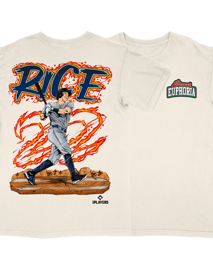 Ben Rice New York Yankees baseball graphic t-shirt from Planet Euphoria, off-white shirt, front and back view