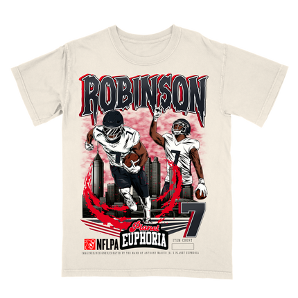 Bijan Robinson Atlanta NFL Player graphic tee  by Planet Euphoria in off-white, front view.