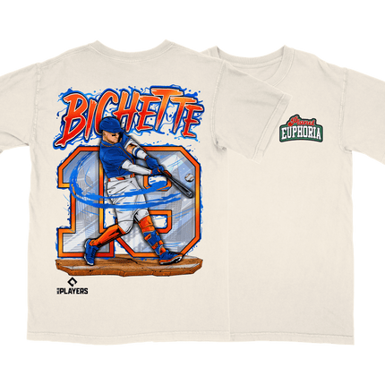 Bo Bichette Mets MLB Player graphic tee by Planet Euphoria in off-white, front and back view.