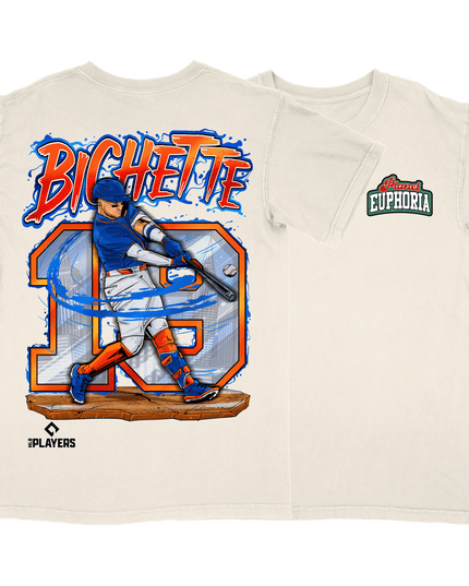 Bo Bichette Mets MLB Player graphic tee by Planet Euphoria in off-white, front and back view.