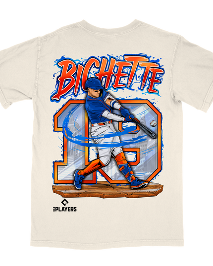 Bo Bichette Mets MLB player graphic tee by Planet Euphoria in off-white, back view.