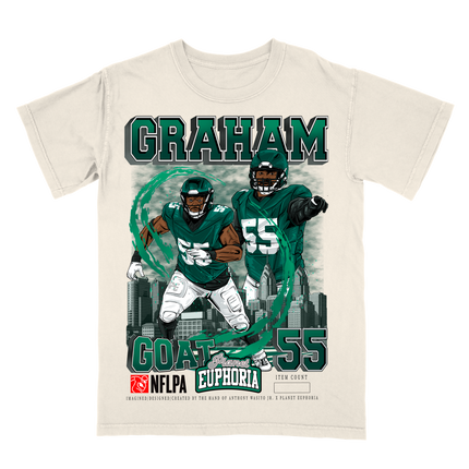 Brandon Graham Philadelphia NFL Player graphic tee by Planet Euphoria in off-white, front view.