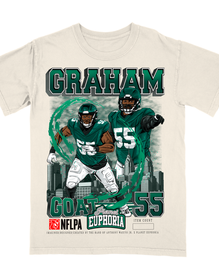 Brandon Graham Philadelphia NFL Player graphic tee by Planet Euphoria in off-white, front view.