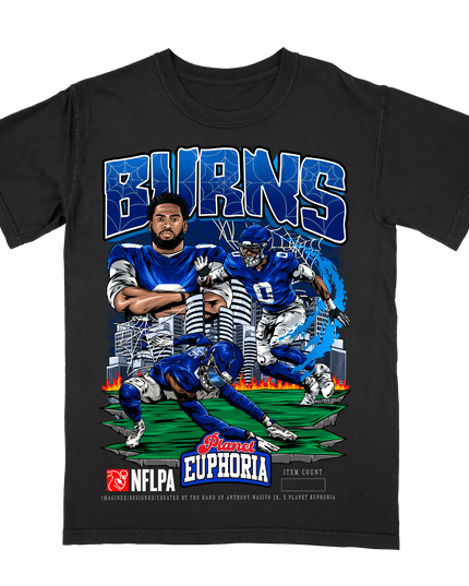 Brian Burns New York Giants NFL Player graphic tee by Planet Euphoria in black, front view.