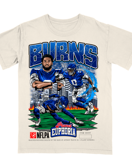 Brian Burns New York Giants NFL Player graphic tee by Planet Euphoria in off-white, front view.