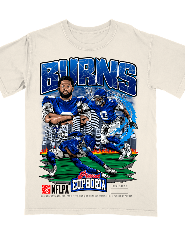 Brian Burns New York Giants NFL Player graphic tee by Planet Euphoria in off-white, front view.