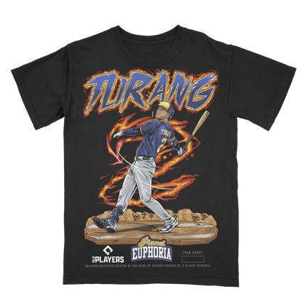 Planet Euphoria Brice Turang graphic baseball tee in black, front view.