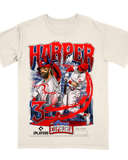 Bryce Harper MLB Player graphic tee V3 by Planet Euphoria in off-white, front view.