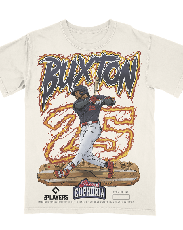 Byron Buxton Minnesota Twins baseball graphic t-shirt from Planet Euphoria, off-white shirt, front view