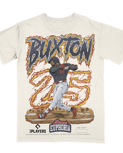 Byron Buxton V2 Minnesota Twins baseball graphic t-shirt from Planet Euphoria, off-white shirt, front view