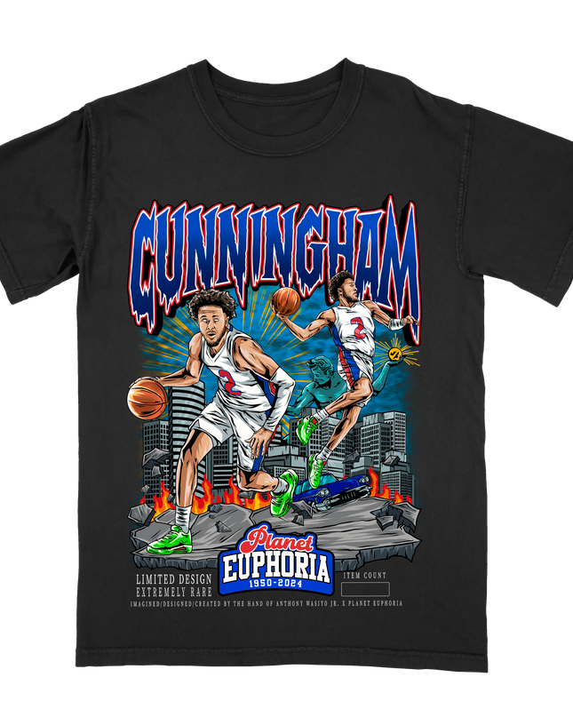Cade Cunningham Detroit Pistons graphic t-shirt by Planet Euphoria in black, front view.