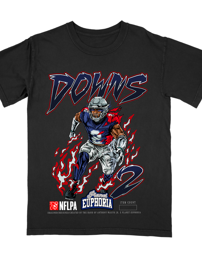 Caleb Downs Dallas Cowboys football graphic t-shirt from Planet Euphoria, black shirt, front view