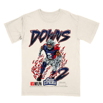 Caleb Downs Dallas Cowboys football graphic t-shirt from Planet Euphoria, off-white shirt, front view