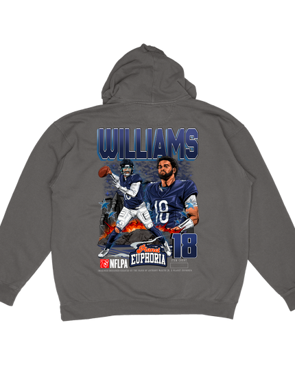Caleb Williams Chicago football graphic hoodie by Planet Euphoria in gray, back view