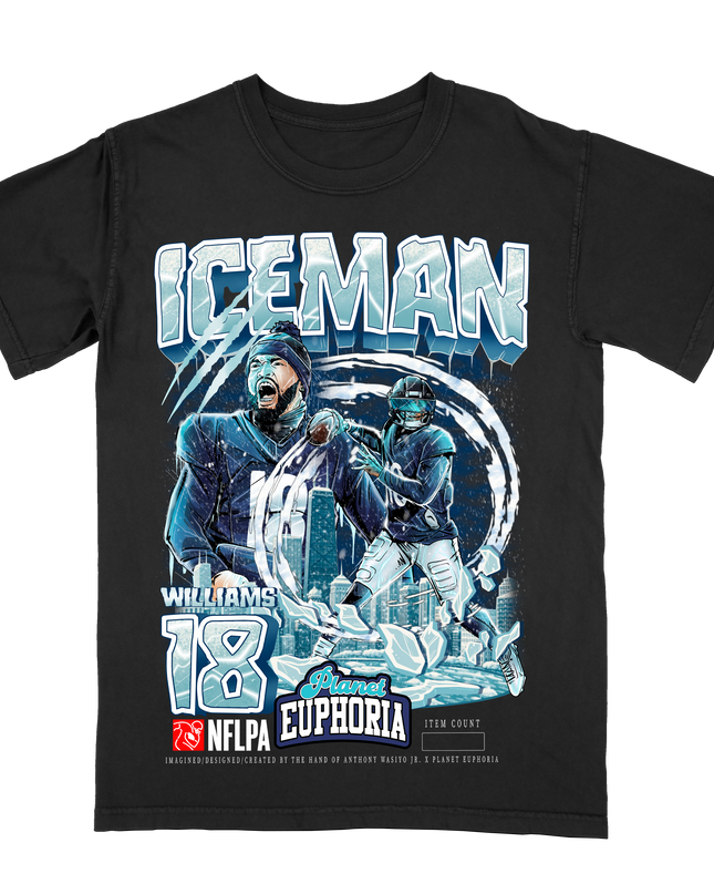 Caleb Williams ICEMAN NFL Player graphic tee by Planet Euphoria in black, front view.