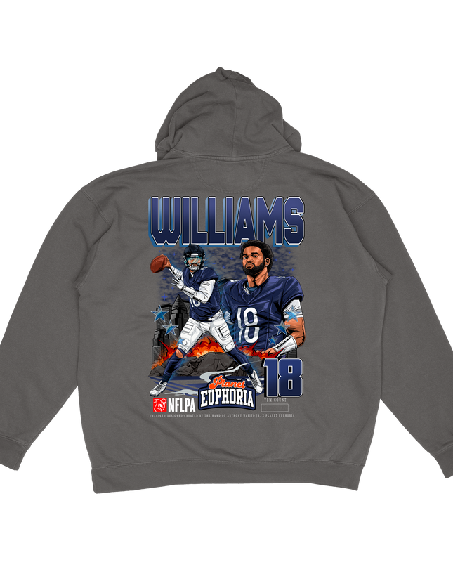 Caleb Williams Chicago football NFLPA graphic hoodie V2 by Planet Euphoria in gray, back view