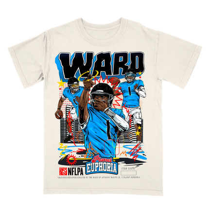 Cam Ward Tennessee Titans posing graphic t-shirt by Planet Euphoria in off-white, front view.